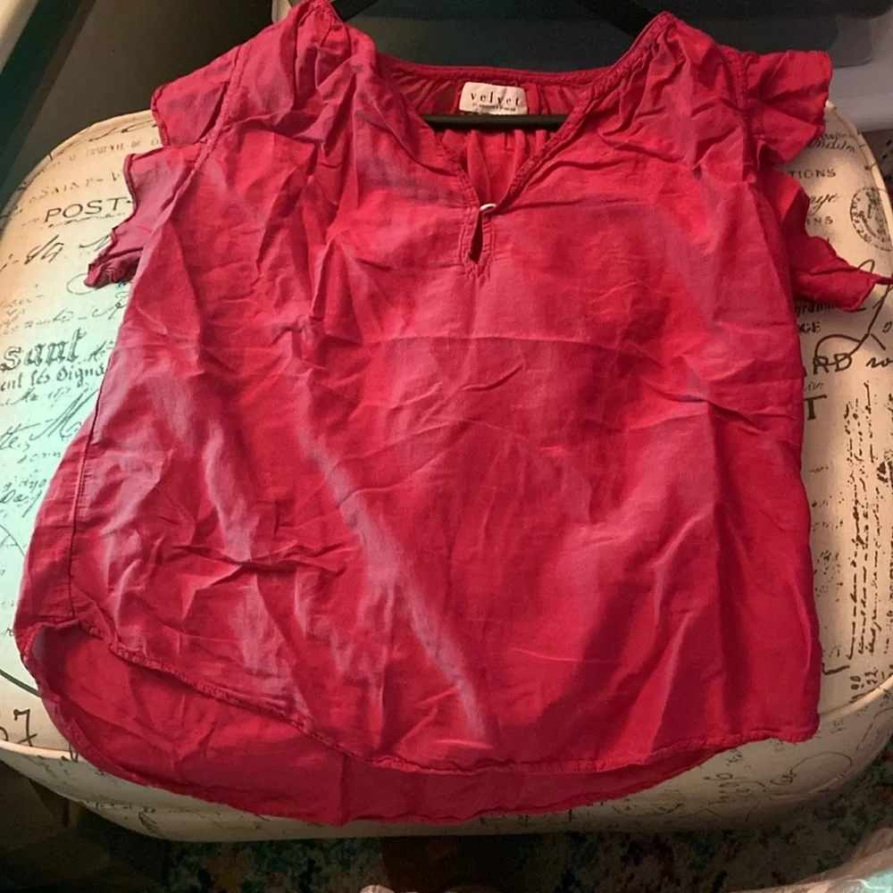 VELVET By Graham and Spencer Ruffle Sleeve Short Sleeve Top Blouse XS Romantic - Picture 2 of 6